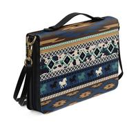 ZIATUBLES Housse de bible pour homme et femme - Motif cheval tribal aztèque - Sac de transport en cuir synthétique avec bandoulière pour prière en plein air - Protection de livre d'étude XL