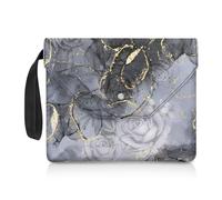 ZIATUBLES Housse de protection pour les amateurs de livres, texture marbrée, motif rose grise, fermeture à bouton, 30 x 24 cm, grande capacité, étui de transport pour livres, papeterie