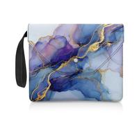 ZIATUBLES Housse de protection pour livre de poche à couverture rigide avec bouton de rangement pour papeterie - Motif marbré doré violet bleu