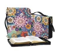 ZIATUBLES Housses de bible pour la Bible chrétienne - Sac de transport avec bandoulière - Imprimé floral bohème - Sac de protection pour prière et étude - Grande capacité - Sac de bible d'église - L