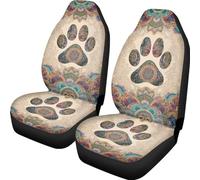 ZIATUBLES Lot de 2 housses de siège avant de voiture antidérapantes à dossier haut - Motif mandala bohème - Motif pattes de chien et chat