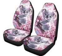 ZIATUBLES Lot de 2 housses de siège avant de voiture avec imprimé koala rose cerisier floral koala housse de protection antidérapante à dossier haut pour décoration intérieure de voiture