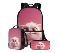ZIATUBLES Lot de 3 sacs à dos pour école primaire, sac à livres de 43,2 cm, sac à dos de voyage, boîte à déjeuner, trousse à stylos pour élève du primaire, Chat de dessin animé., Taille unique,