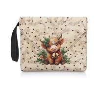 ZIATUBLES Pochette de rangement pour livres de poche de Noël, vache des Highlands, notes de musique, bouton imprimé, 30 x 24 cm, grande capacité de transport
