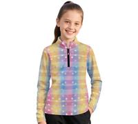 ZIATUBLES Sweats à capuche pour filles avec fermeture éclair quart de long, haut à manches longues, sweat à capuche d'automne en tissu d'hiver, vestes athlétiques, pulls hauts, Plaid arc-en-ciel