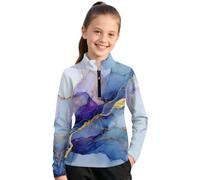 ZIATUBLES Sweats à capuche pour filles avec fermeture éclair quart de long, haut à manches longues, sweat à capuche d'automne en tissu d'hiver, vestes athlétiques, pulls hauts, Marbre violet doré, 12