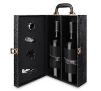 ZiaWorld Coffret cadeau de luxe pour bouteille de vin, champagne ou whisky avec outils, tire-bouchon, bec verseur, coupe-capsule, anneau de serviette, vin non inclus, 2 bouteilles