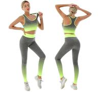 ZiaWorld Tenue d'entraînement 2 pièces pour femme, ensemble de gym, sans couture, côtelé, décontracté, confortable, débardeur haut court, ensembles leggings taille haute, vêtements de sport