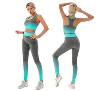 ZiaWorld Tenue d'entraînement 2 pièces pour femme, ensemble de gym, sans couture, côtelé, décontracté, confortable, débardeur haut court, ensembles de leggings taille haute, vêtements de sport