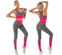 ZiaWorld Tenue d'entraînement 2 pièces pour femme, ensemble de gym, sans couture, côtelé, décontracté, confortable, débardeur haut court, ensembles de leggings taille haute, vêtements de sport