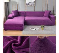 ZIAYI Housse de canapé en Velours épais élastique 1/2/3/4 Places pour Salon, Velours en Peluche en Forme de L, Housse de canapé d'angle, Violet, 3 Places 190-230 cm
