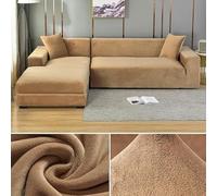 ZIAYI Housse de canapé en Velours épais élastique 1/2/3/4 Places pour Salon, Velours en Peluche en Forme de L, Housse de canapé d'angle, Camel, 3 Places 190-230 cm