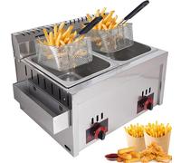 Zickdom Friteuse Professionnelle en Acier Inoxydable avec 2 Paniers - Friteuse à Gaz Durable pour Restaurant et Cuisine Domestique 62×47×40cm-A