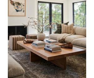 Zickdom Table Basse en Bois Massif 5cm d'épaisseur Rectangulaire - Table Basse Bois avec Pieds Renforcés,Table de Salon en Robustes pour Salon,Style Rustique Natur Pear Wood Color 39.4''x19.7''x17.7