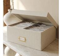 ZICOTO Boîte de rangement décorative moderne pour photos - Organiseur de photos pliable en lin avec séparateurs, parfait pour les photos de 10 x 15 cm - Boîtes de rangement portables avec couvercle