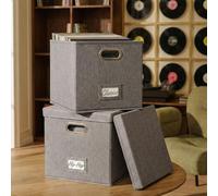 ZICOTO Lot de 2 boîtes de rangement décoratives pour disques vinyles pour plus de 100 disques simples - Caisse robuste pour ranger tous vos albums classiques, anciens ou récents préférés avec style
