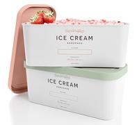 ZICOTO Lot de 2 récipients réutilisables pour crème glacée de 2 litres chacun - Parfait pour sorbet maison, yaourt glacé ou gelato - Boîtes de rangement empilables, autocollants et couvercles se