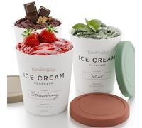 ZICOTO Lot de 3 Bacs à Glace Réutilisables de 0,9 l chacun - Parfait pour le sorbet fait maison, le yaourt glacé ou le gelato - Boîtes de rangement empilables, autocollants et couvercles