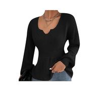 ZICUE Femme Pull Taillé Tricoté Manches Longues Pulls Rippés Unis Pull à Volants à la Taille