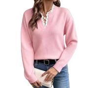 ZICUE Femme Slim Fit Classique Manches Longues Pull à Col en V écarté Pull à épaule Confortable Couleur Rose M