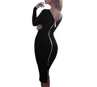 ZICUE Femmes Casual Sexy Robe Solide Tight Crayon Robes ES Zipper Back Slim Fit Robe De Soirée Noir L