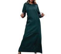 ZICUE Femmes Chaude Poche Casual Pullover Plain Plus Taille Sweatshirt Quotidien Cordon Swing Maxi Robe Vert Foncé S