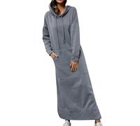 ZICUE Femmes Chute Couleur Solide Sweat à Capuche Maxi Robe Plus Taille Pullover De Base Quotidien Poche à Cordon Sweatshirt Gris Clair S