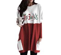 ZICUE Femmes Classique Trendy Plain Noël Chemise Cover Ups Basic Holiday Tops T-Shirts Croyez Rouge S