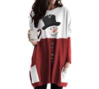 ZICUE Femmes Cover Ups Chemise De Vacances Couleur Bloc Crewneck Top Plain Comfortable Tunique Chemises Bonhomme De Neige Rouge 2XL