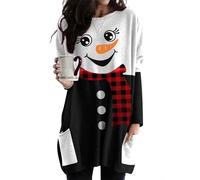 ZICUE Femmes Fête Plain T-Shirts Poches Loose Fit Chemise De Base élégante Printemps Tops Snowman Noir 3XL