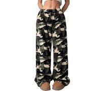 ZICUE Femmes Large Leg Lingerie Quotidienne en Peluche Pyjama Confortable Bas Surdimensionné Cordon Cravate Salon Pantalon Camo S