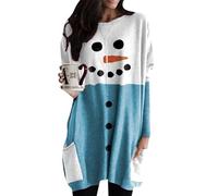 ZICUE Femmes Léger Coupe Stretch Plain Vêtements Extérieurs Imprimer Noël T-Shirt Automne Haut Bonhomme De Neige Bleu L