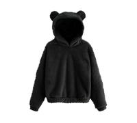 ZICUE Femmes Manches Longues l Gant Pull Confortable Couleur Unie Pais Automne Sweatshirt Voyage Ample Banlieue Laine Doubl e Bear Oreille Hoodie Noir L