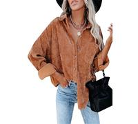 ZICUE Femmes Plain Non-Stretch Baggy Blouses Vintage Drop Épaule Chemise De Travail Haut Orange XL