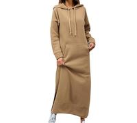 ZICUE Femmes Plus Taille Sweatshirt Poche Manches Longues Robe Maxi Quotidienne Couleur Solide Automne Pullover à La Mode Khaki L