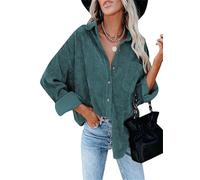 ZICUE Femmes Travail Manteau Tops Corduroy Ruched Blouses Plain Vintage Loose Chemise Vert S