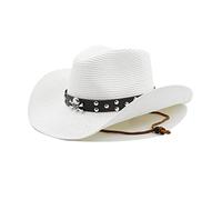 ZIDDAR Chapeau de cowboy ethnique en paille tissée pour homme, modèle occidental, chapeau de tissage de paille pour adulte extérieur avec corde antidérapante pour grand bord incurvé, a, Taille unique