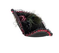 ZIDDAR Chapeau de pirate colonial en tissu avec bordure en dentelle pour festival, reconstitution historique, événement, rassemblement, couvre-chef, dentelle, plume, pirate