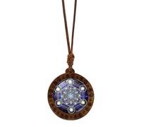 ZIDDAR Collier élégant en bois avec pendentif en forme de cube de métatron - Géométrie sacrée - Hexagramme et amulette Sri Yantra - Longueur réglable - Collier ras du cou - Bijoux de géométrie sacrée