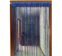 ZiDeTang Rideau de séparation pour porte avec boutons et perles, franges et nappe, pour salon (1 x 2 m, bleu foncé)