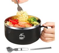 zidiau Bol à ramen en acier inoxydable 304 avec couvercle, 1000 ml, grand bol à nouilles instantanées avec baguettes et cuillère pliantes, bol à soupe isotherme pour ramen, salade de fruits, flocons