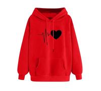 zidiau Sweats à capuche pour femme UK : automne/hiver - Pull uni à manches longues avec cordon de serrage, coupe ample et chaude, #09 Rouge., XXL