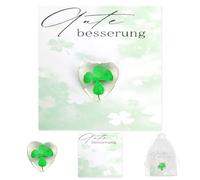 Zidoley Bon cadeau de rétablissement, trèfle porte-bonheur avec carte et sac en organza, trèfle à quatre feuilles pour femmes, hommes, couples, amis, ange gardien, cadeau d'occasions spéciales telles