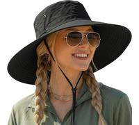 Zidoley Chapeau de soleil pour femme avec protection UPF 50+, bord de 12 cm de large, chapeau d'été pliable avec mentonnière, 2 façons de le porter, chapeau de pêche/chapeau de cowboy, respirant avec