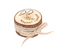 Zidoley Coussin Alliance Mariage,Porte Alliance Mariage en Bois avec Texte You+Me Gravé,Boîte à Alliances Pouvant Contenir Deux Bagues avec Une Corde Décorative en Chanvre pour Fiançailles Mariages