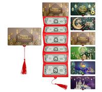 Zidoley Enveloppes Aïd Mubarak Multifonction,Carnet d'Argent Pliant De Enveloppes Eid Mubarak Décoratives Avec 6 Emplacements,Cartes De Vœux Pour Fêtes Musulmanes,Porte-Cartes-Cadeaux Diy.