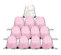 Zidoley Lot de 12 sacs de sport Team Bride JGA pour enterrement de vie de jeune fille avec cordon de serrage, accessoires JGA, cadeaux pour femmes mariées (1 blanc + 11 roses)