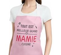 Zidoley Tablier Cuisine Mamie Idée Cadeau - Tout Est Meilleur Quand MAMIE Cuisine pour Noël Fête des Grand Mère Anniversaire, Cadeau Mamie Original, Rose