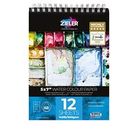 Zieler Bloc de 12 feuilles de papier aquarelle texturé à grain fin 12,7 x 17,8 cm 300 g/m² Idéal pour trempage et masquage. Fabriqué au Royaume-Uni