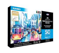 Zieler Jumbo Bloc de papier aquarelle texturé grain fin Format A4 paysage 50 feuilles, 300 g/m². Idéal pour tremper et masquer. Fabriqué au Royaume-Uni - mélange FSC et sans acide